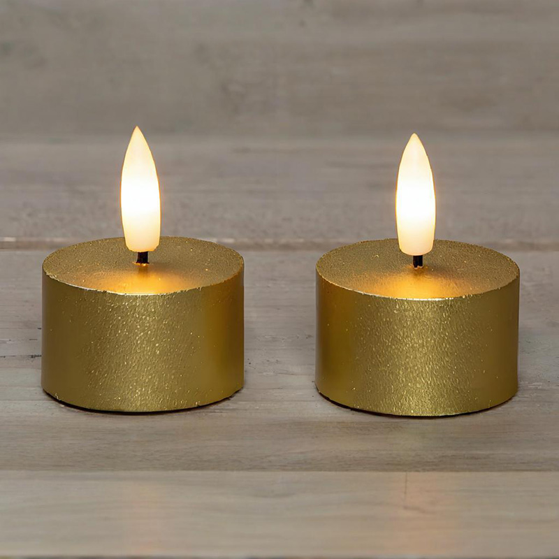 Set van 2 gouden vlamloze theelichtkaarsen