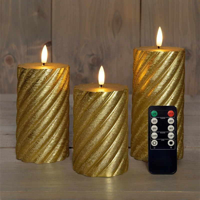 Set van 3 gouden spiraalvormige LED-pilaarkaarsen