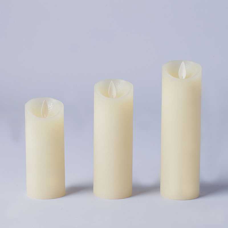 3-pack ivoorkleurige flikkerende vlamloze stompkaarsen