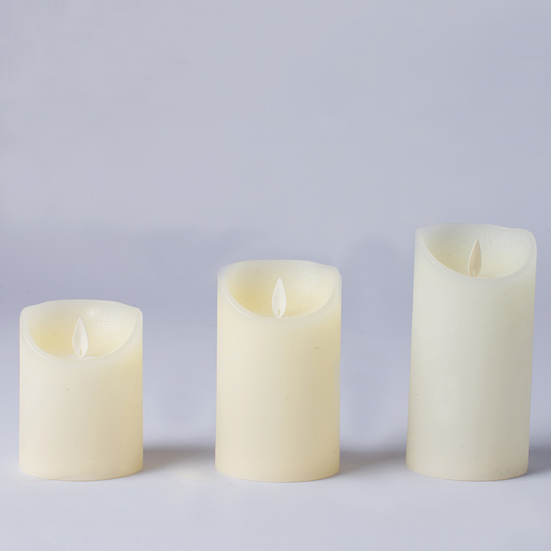 Set van 3 ivoorkleurige echte wasvlamloze kaarsen